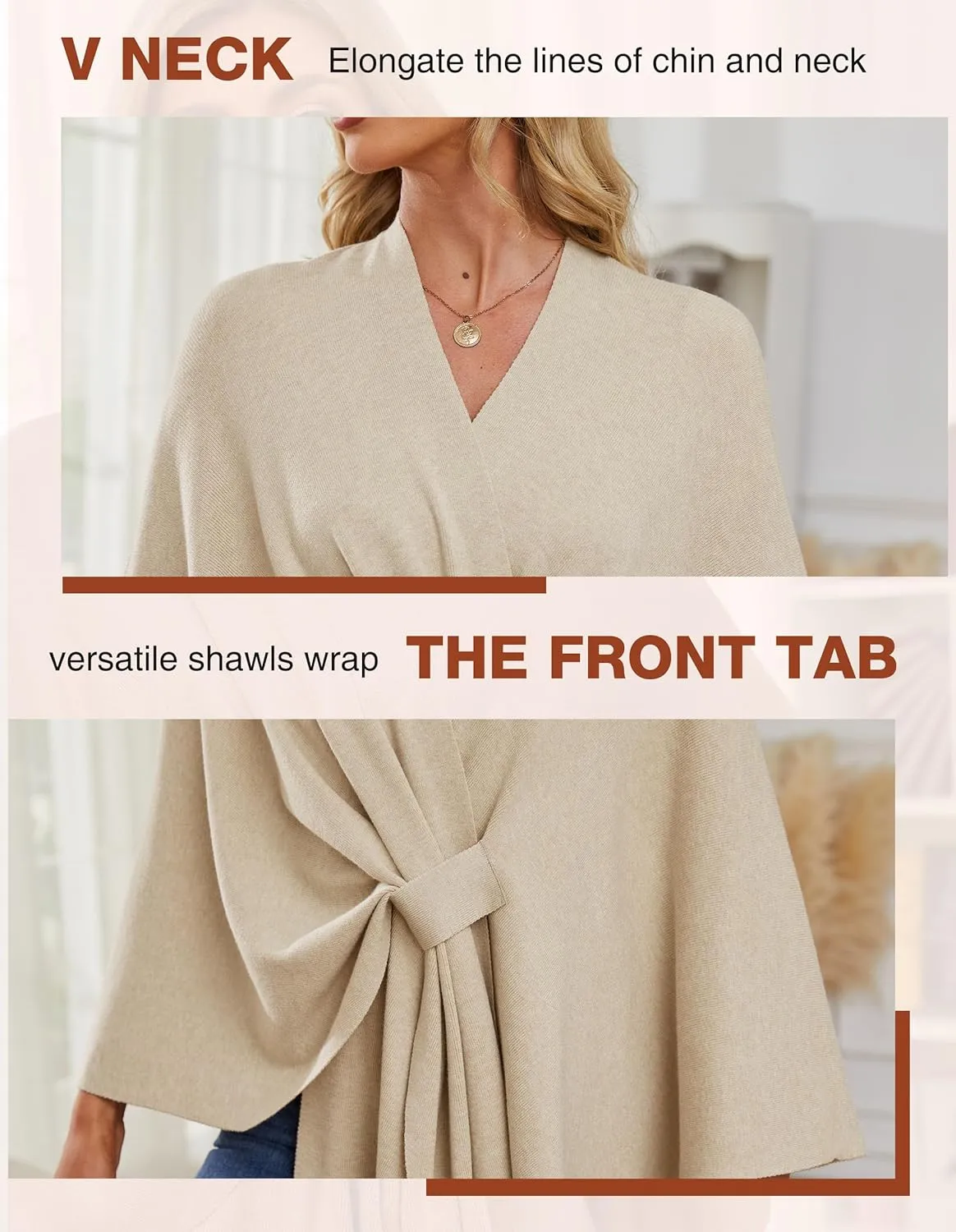 PULI Women's Elegant Shawl Wraps Soft Open Front Poncho Sweater for Spring Fall Winter