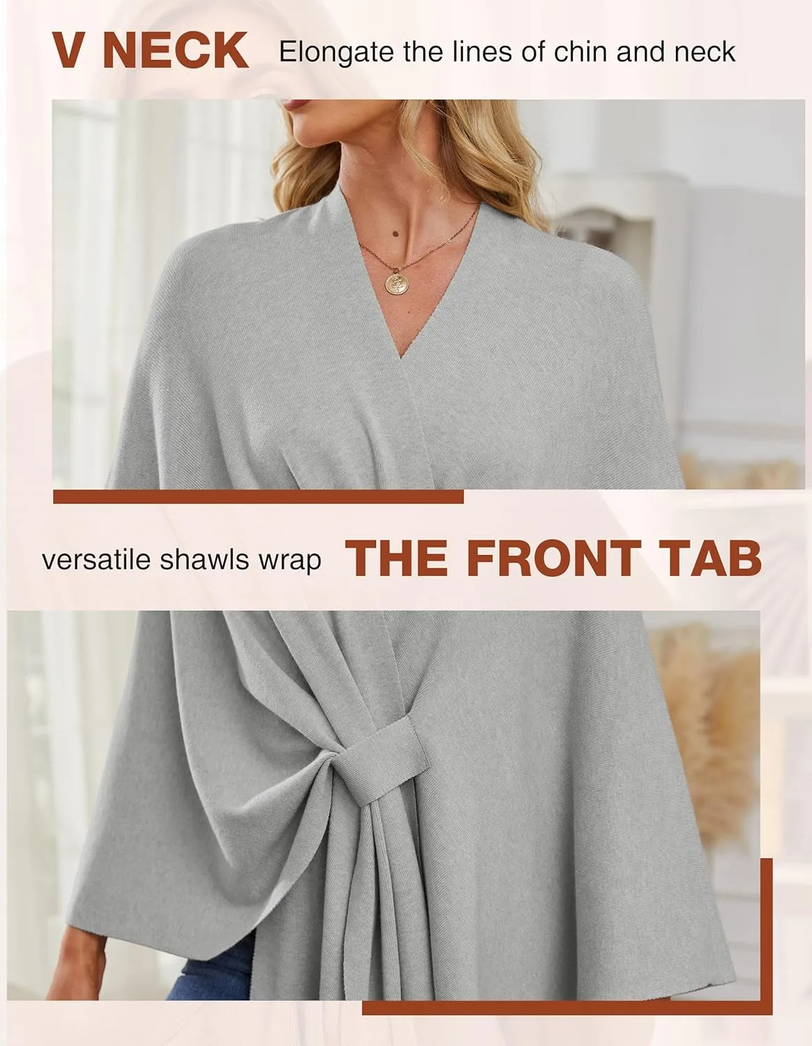 PULI Women's Elegant Shawl Wraps Soft Open Front Poncho Sweater for Spring Fall Winter