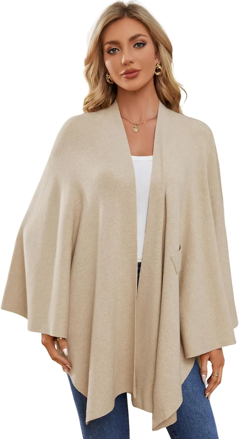 PULI Women's Elegant Shawl Wraps Soft Open Front Poncho Sweater for Spring Fall Winter