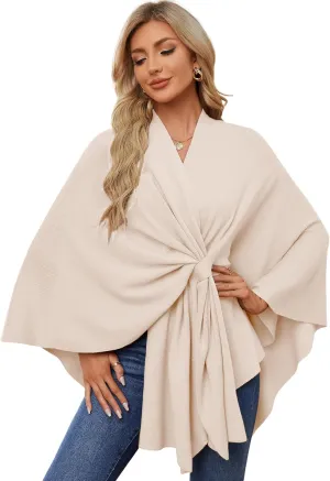 PULI Women's Elegant Shawl Wraps Soft Open Front Poncho Sweater for Spring Fall Winter