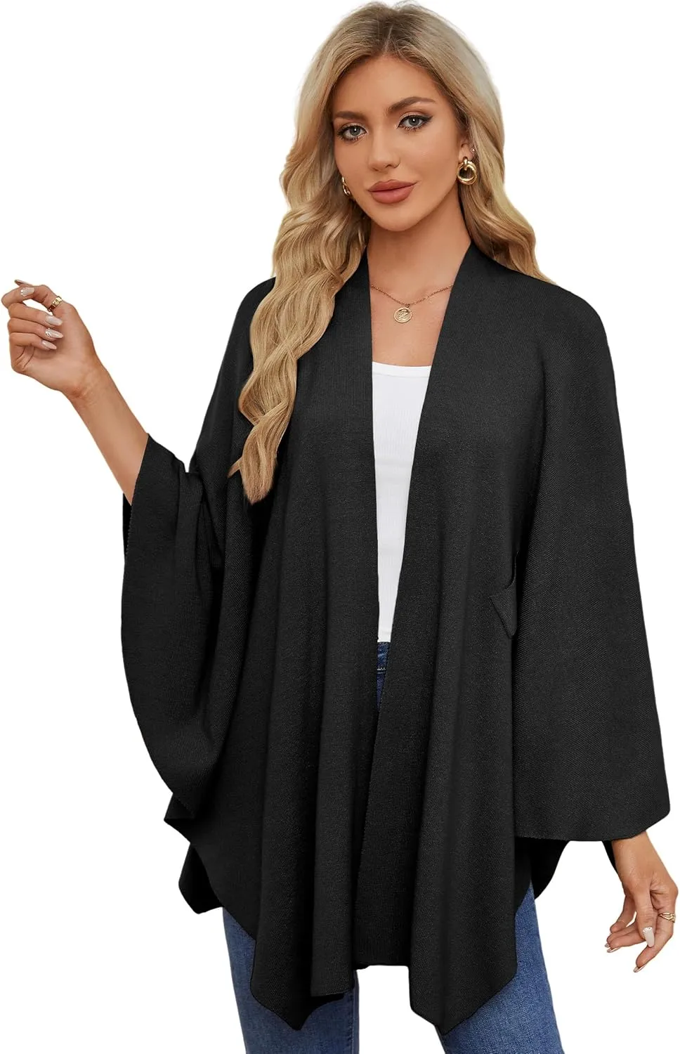 PULI Women's Elegant Shawl Wraps Soft Open Front Poncho Sweater for Spring Fall Winter