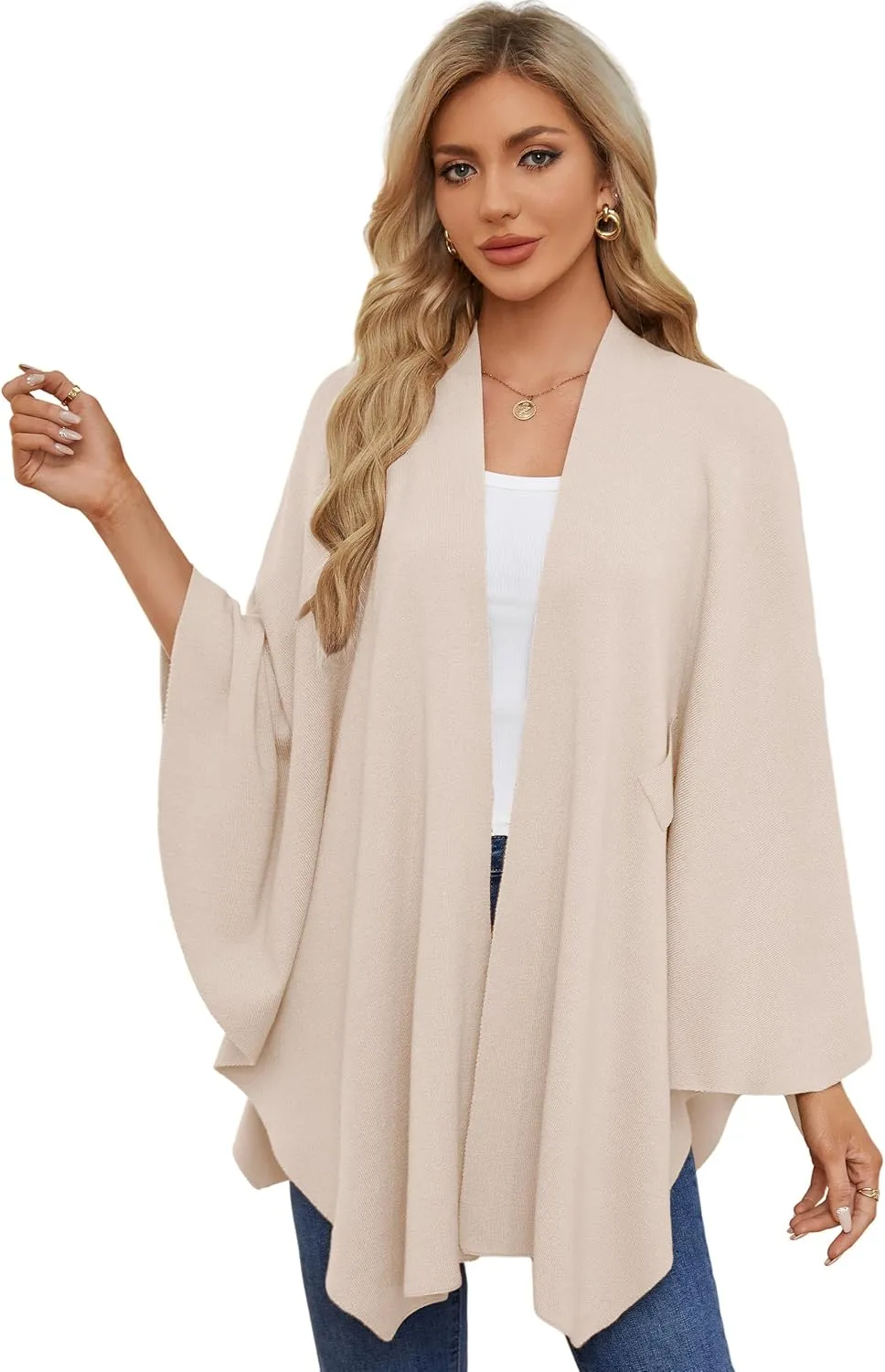 PULI Women's Elegant Shawl Wraps Soft Open Front Poncho Sweater for Spring Fall Winter