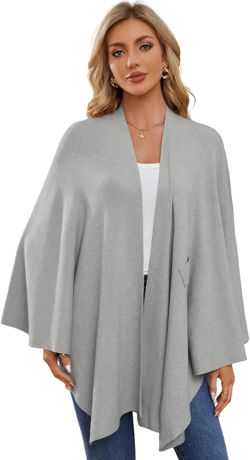 PULI Women's Elegant Shawl Wraps Soft Open Front Poncho Sweater for Spring Fall Winter