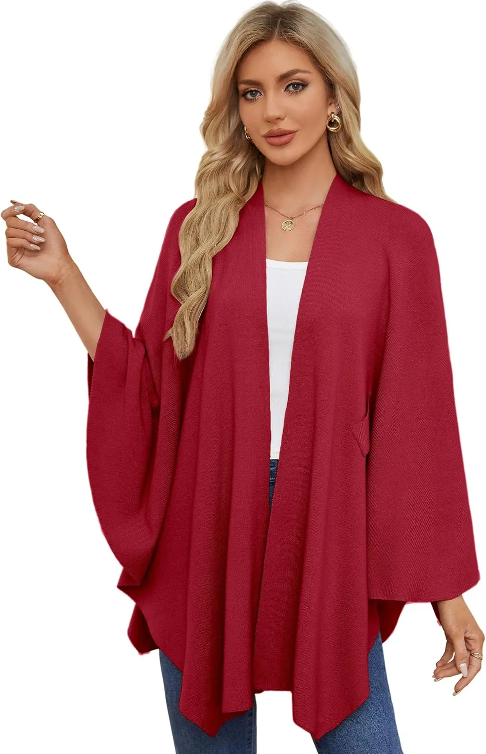 PULI Women's Elegant Shawl Wraps Soft Open Front Poncho Sweater for Spring Fall Winter