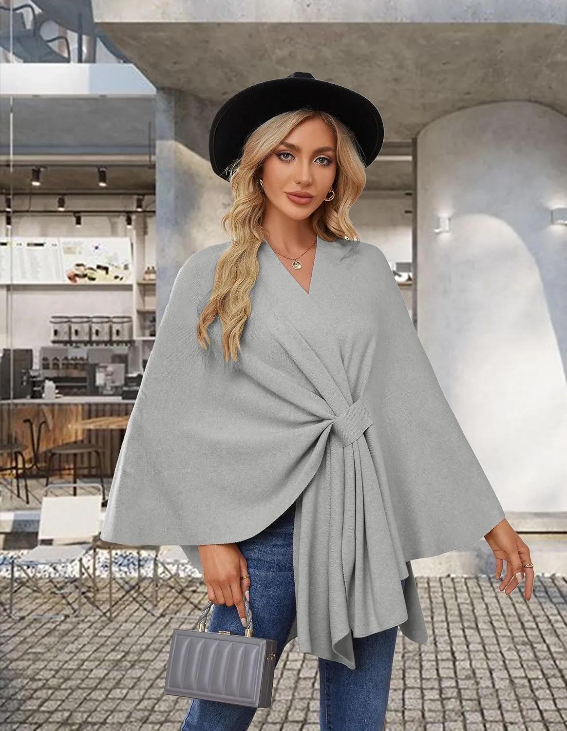 PULI Women's Elegant Shawl Wraps Soft Open Front Poncho Sweater for Spring Fall Winter