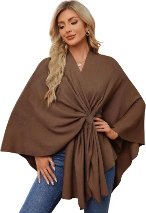 PULI Women's Elegant Shawl Wraps Soft Open Front Poncho Sweater for Spring Fall Winter
