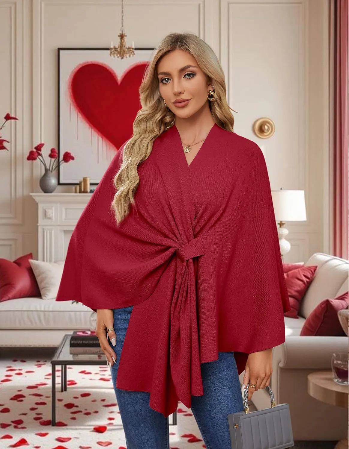 PULI Women's Elegant Shawl Wraps Soft Open Front Poncho Sweater for Spring Fall Winter