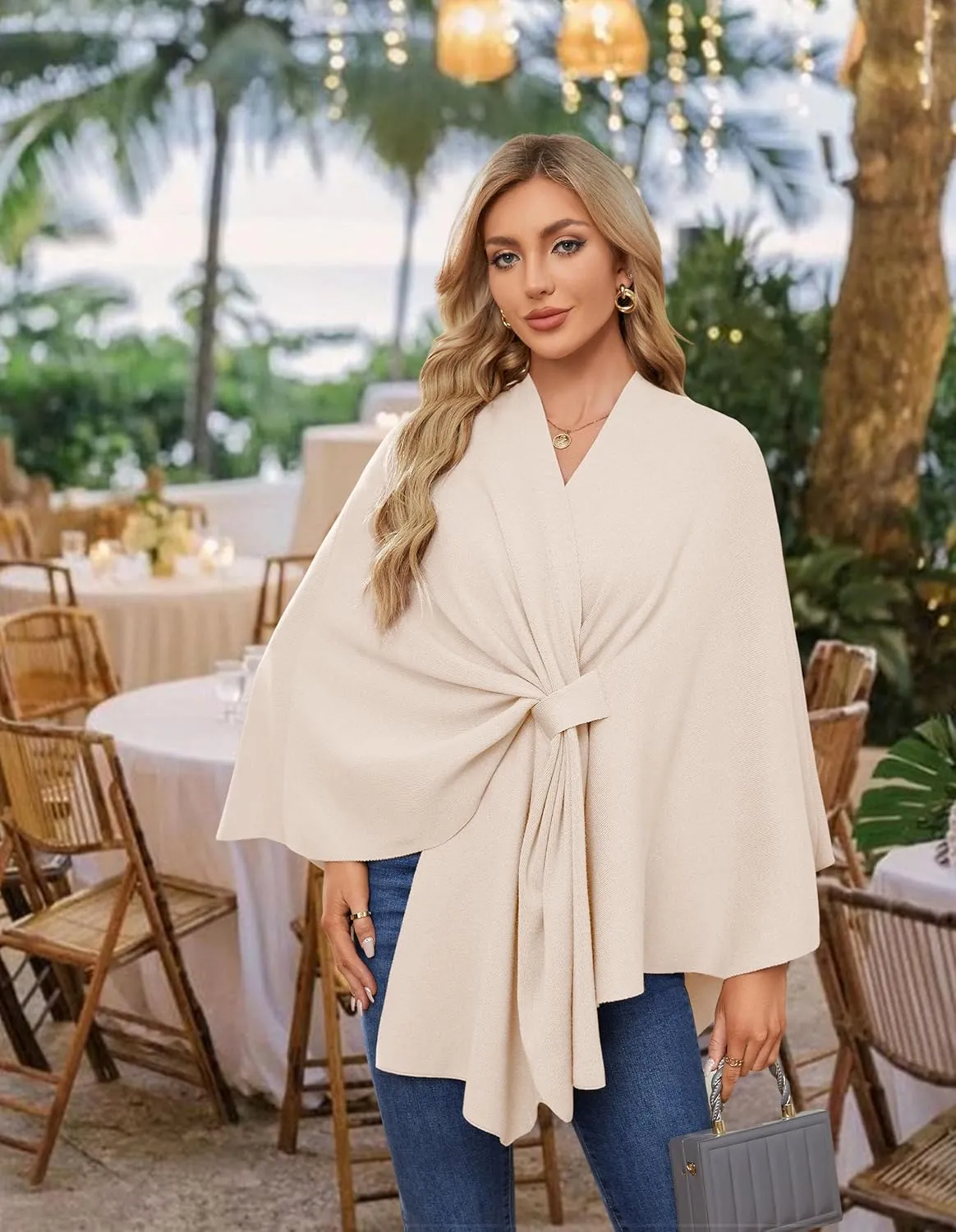 PULI Women's Elegant Shawl Wraps Soft Open Front Poncho Sweater for Spring Fall Winter