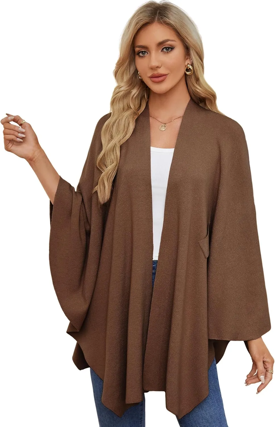 PULI Women's Elegant Shawl Wraps Soft Open Front Poncho Sweater for Spring Fall Winter
