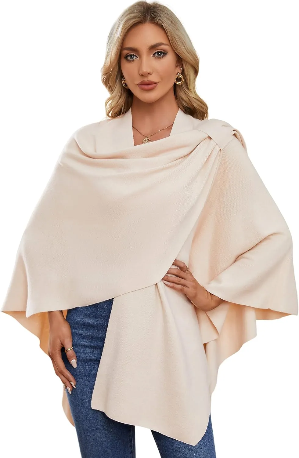 PULI Womens Large Cross Front Poncho Sweater Wrap Topper Knitted Elegant Shawls Cape for Fall Winter