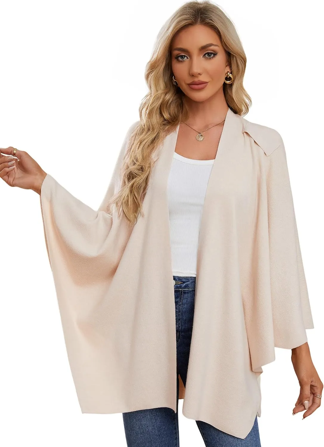 PULI Womens Large Cross Front Poncho Sweater Wrap Topper Knitted Elegant Shawls Cape for Fall Winter