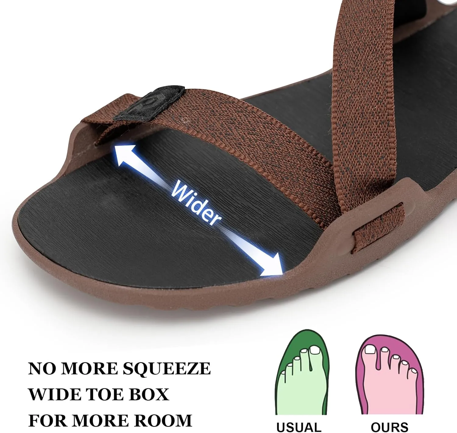 Pulltop Men's Wide Barefoot Sandals - Minimalist | Zero Drop | Ultralight Trail Running Hiking Sandals Adjustable