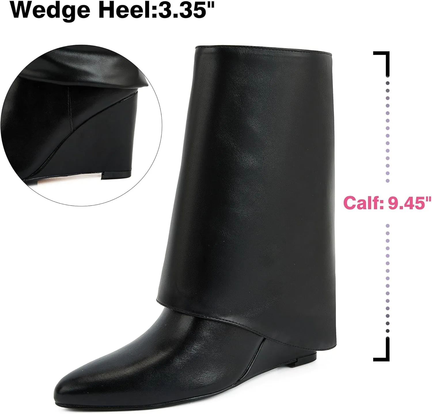 Putu Women's Fold Over Boots Mid Calf Wedge Boots Fashion Slouchy Boots