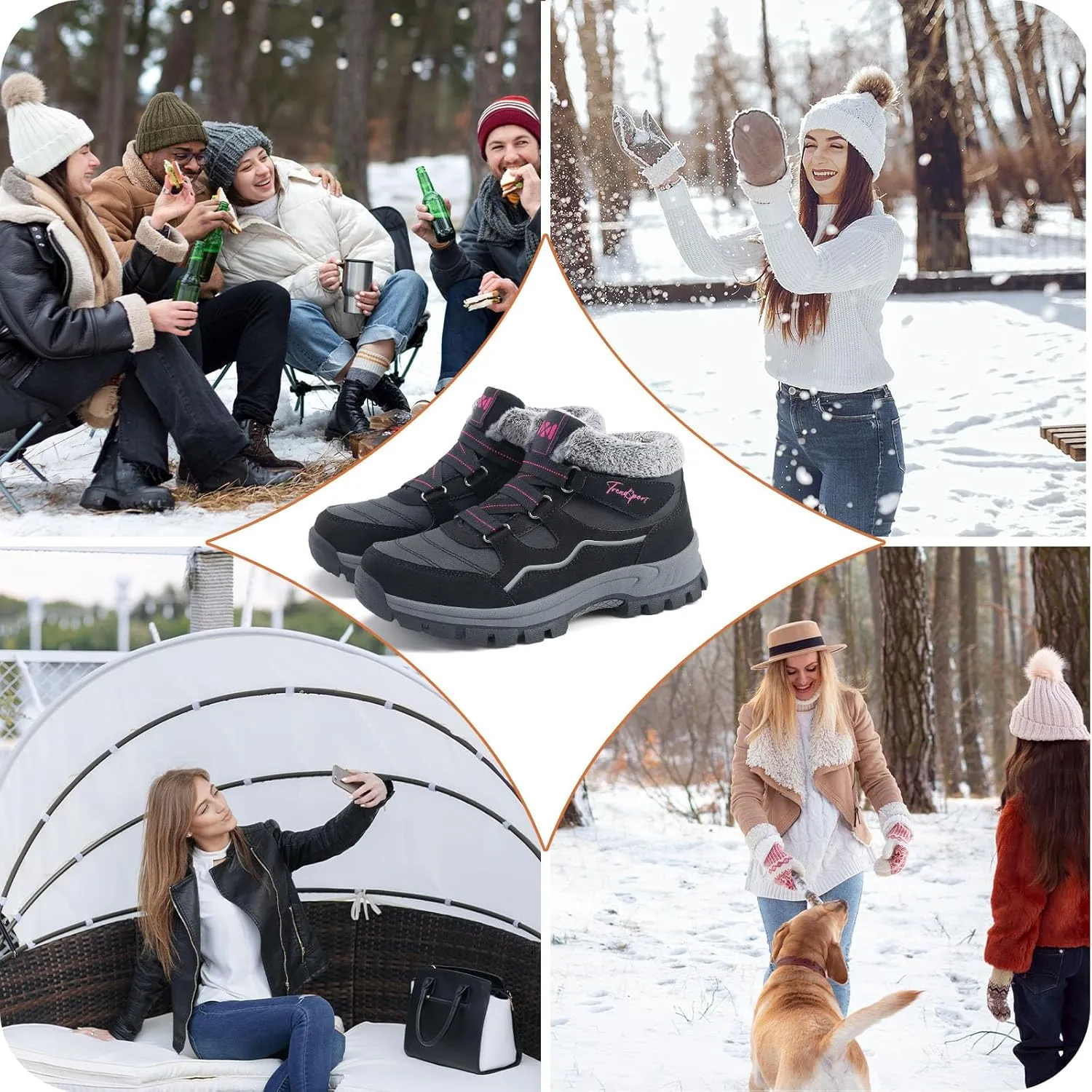Qiucdzi Womens Winter Snow Boots Warm Fur Lined Anti-Slip Ankle Booties Walking Shoes Non-Slip Outdoor Trekking Shoes