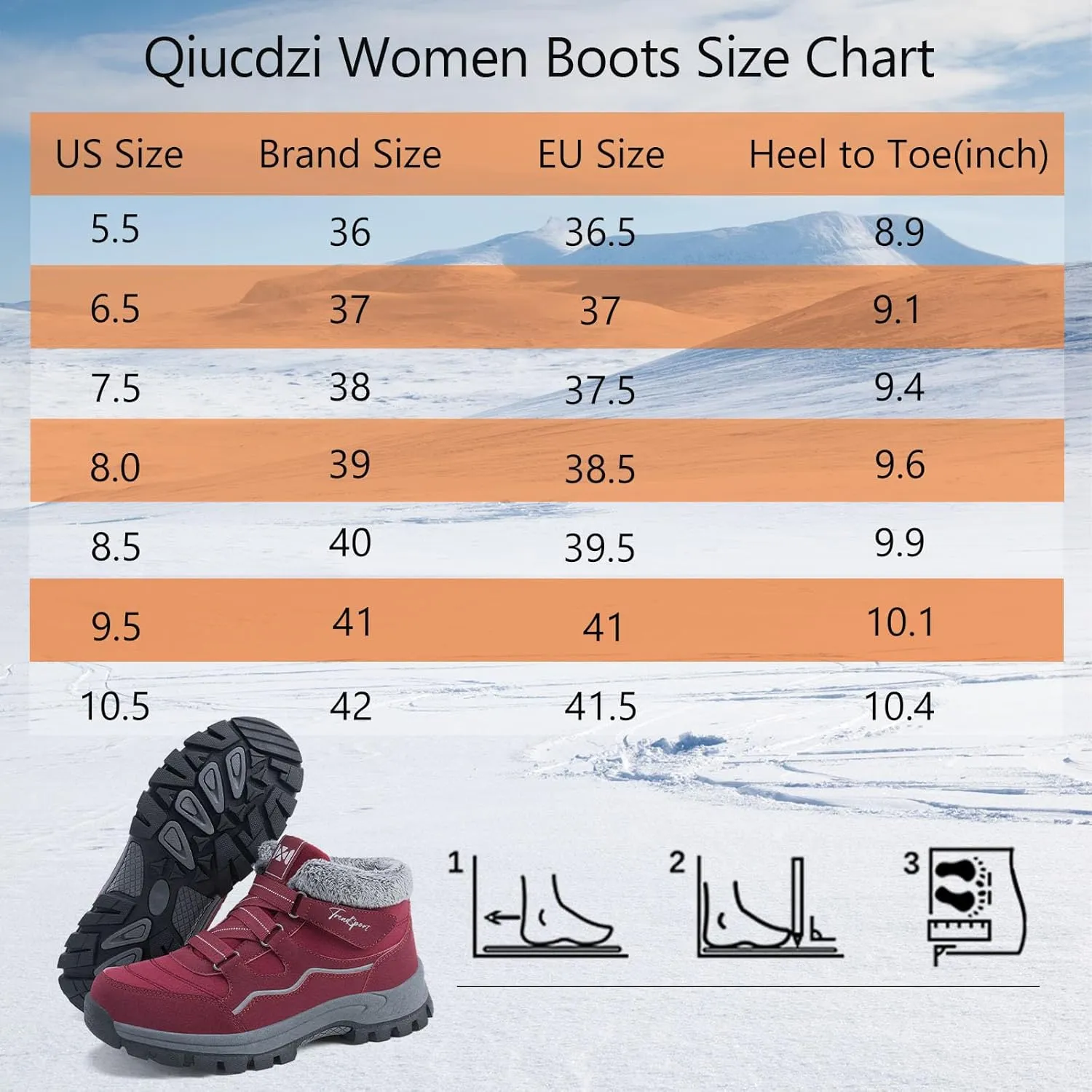 Qiucdzi Womens Winter Snow Boots Warm Fur Lined Anti-Slip Ankle Booties Walking Shoes Non-Slip Outdoor Trekking Shoes