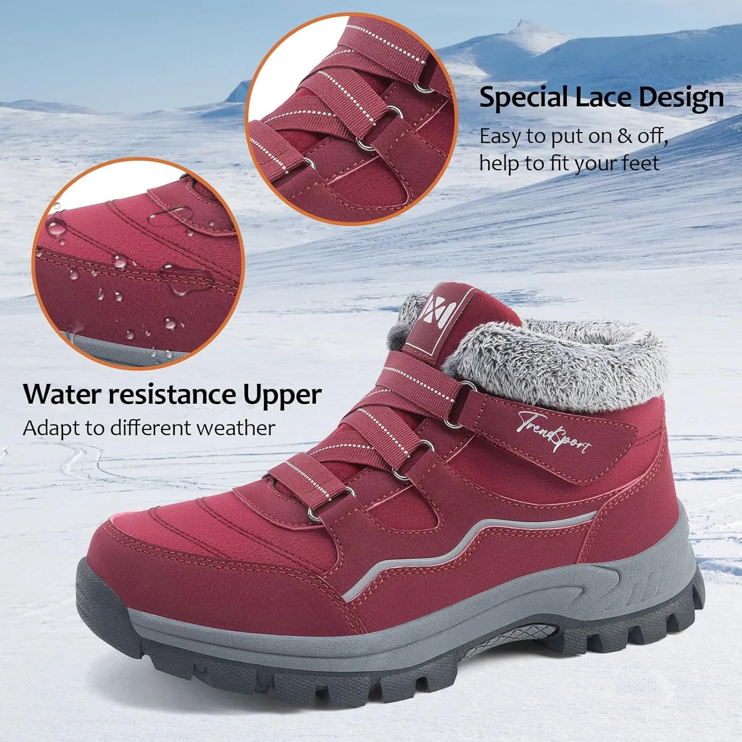 Qiucdzi Womens Winter Snow Boots Warm Fur Lined Anti-Slip Ankle Booties Walking Shoes Non-Slip Outdoor Trekking Shoes