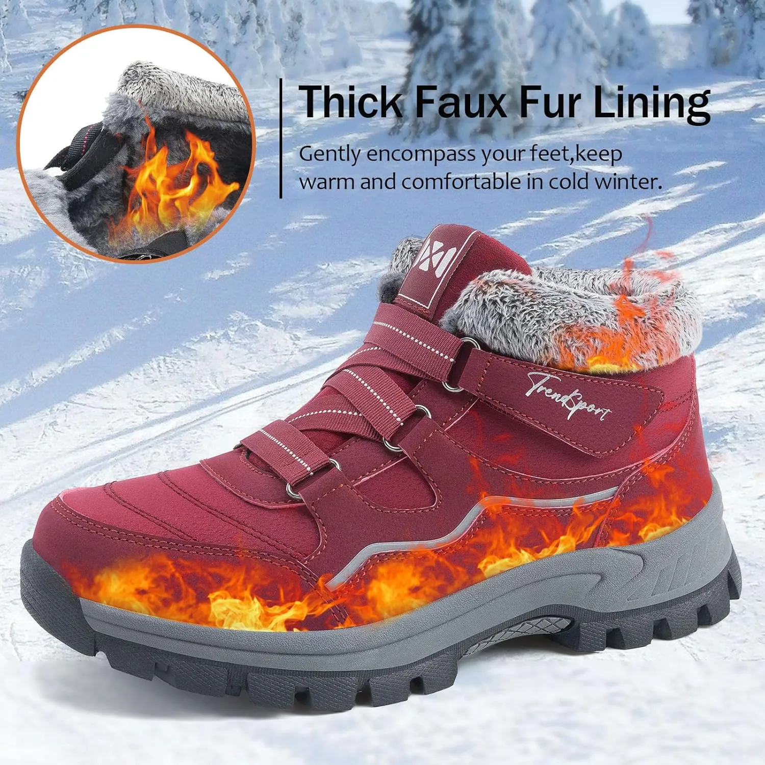 Qiucdzi Womens Winter Snow Boots Warm Fur Lined Anti-Slip Ankle Booties Walking Shoes Non-Slip Outdoor Trekking Shoes