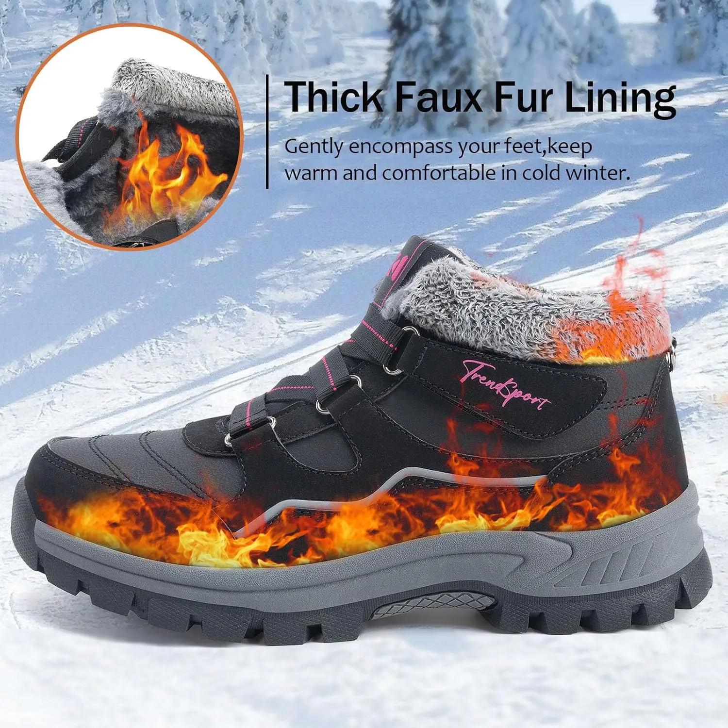 Qiucdzi Womens Winter Snow Boots Warm Fur Lined Anti-Slip Ankle Booties Walking Shoes Non-Slip Outdoor Trekking Shoes