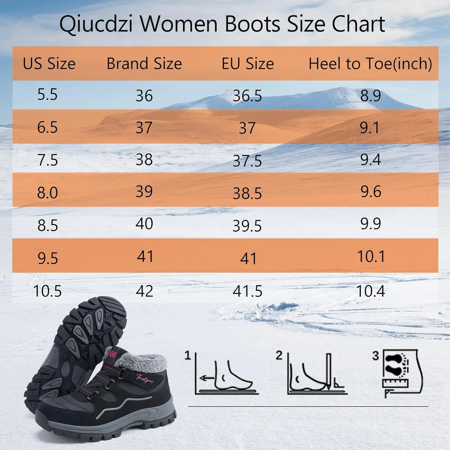 Qiucdzi Womens Winter Snow Boots Warm Fur Lined Anti-Slip Ankle Booties Walking Shoes Non-Slip Outdoor Trekking Shoes