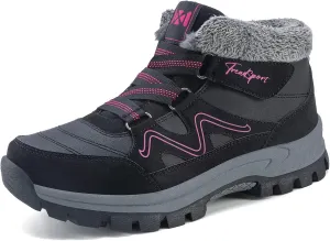 Qiucdzi Womens Winter Snow Boots Warm Fur Lined Anti-Slip Outdoor Ankle Booties Walking Shoes Non-Slip Trekking Shoes