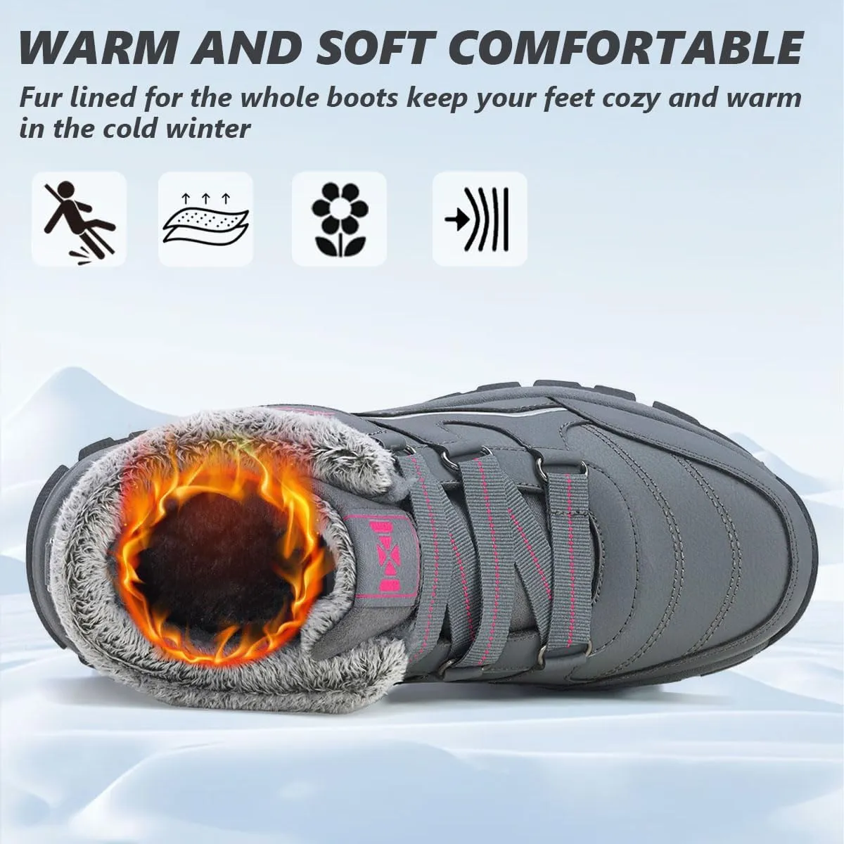 Qiucdzi Womens Winter Snow Boots Warm Fur Lined Anti-Slip Outdoor Ankle Booties Walking Shoes Non-Slip Trekking Shoes