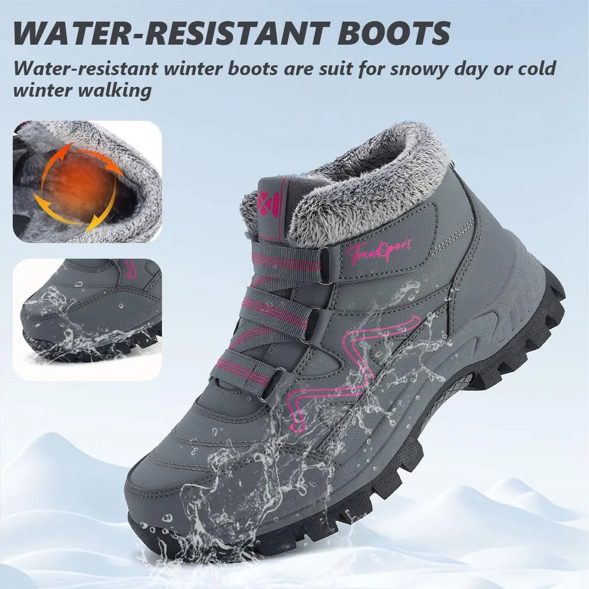 Qiucdzi Womens Winter Snow Boots Warm Fur Lined Anti-Slip Outdoor Ankle Booties Walking Shoes Non-Slip Trekking Shoes