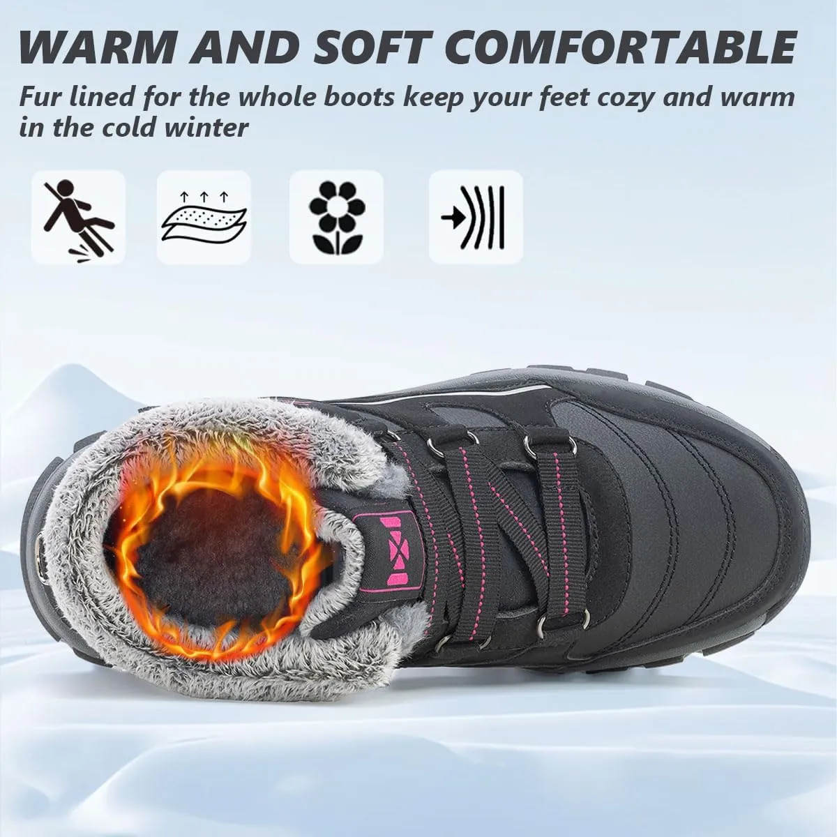 Qiucdzi Womens Winter Snow Boots Warm Fur Lined Anti-Slip Outdoor Ankle Booties Walking Shoes Non-Slip Trekking Shoes
