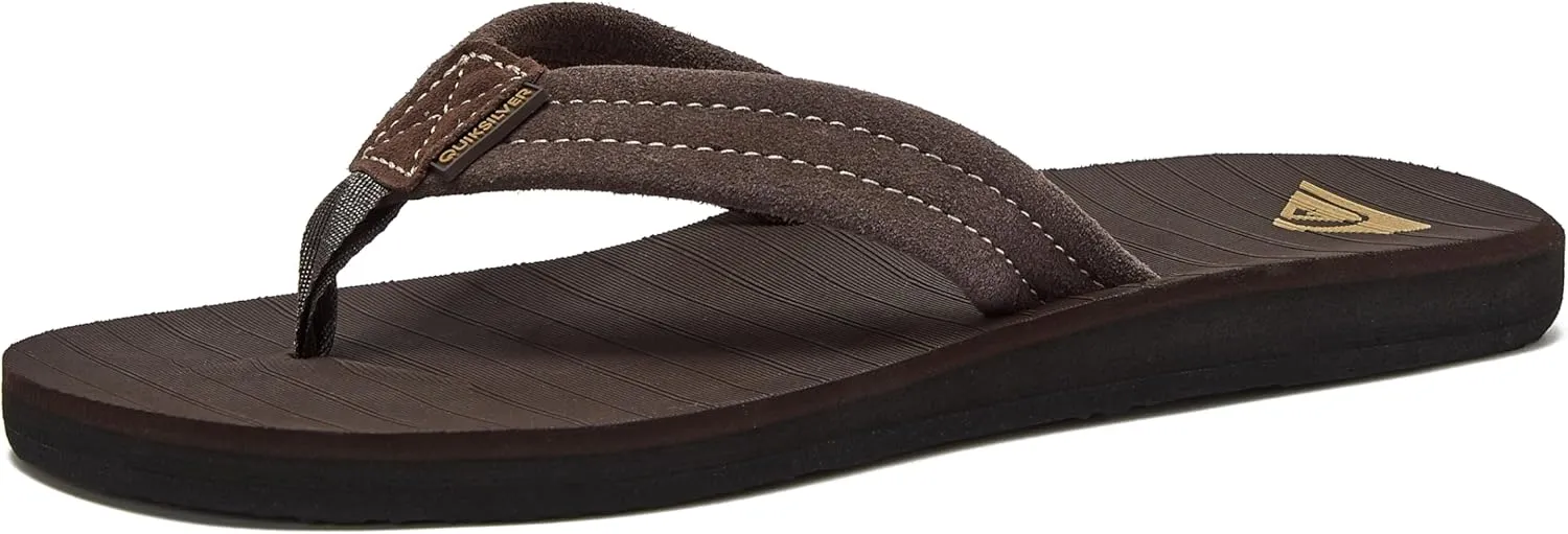 Quiksilver Carver Suede Flip Flops for Men, Arch Support Athletic Mens Sandals, Size 6 to 16 Thong Mens Slides