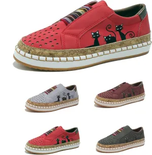 Rayootd Women's cat Print Orthopedic Shoes, Heart Shaped cat Print Low top Loafers, Comfortable Slip-on Walking Shoes Women's Breathable Sneakers