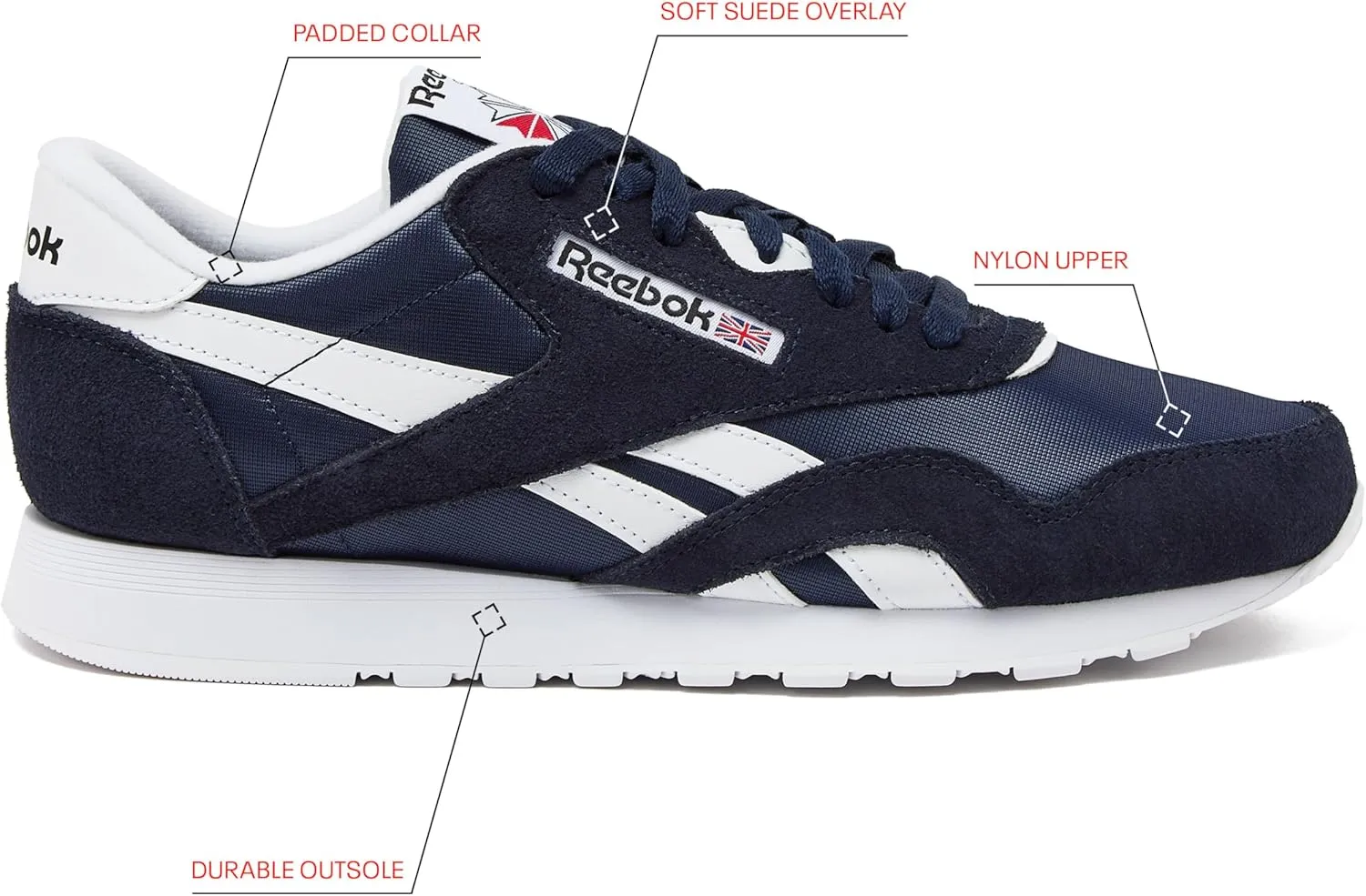 Reebok Mens Classic Cushioned Footbed Faux Leather Running & Training Shoes