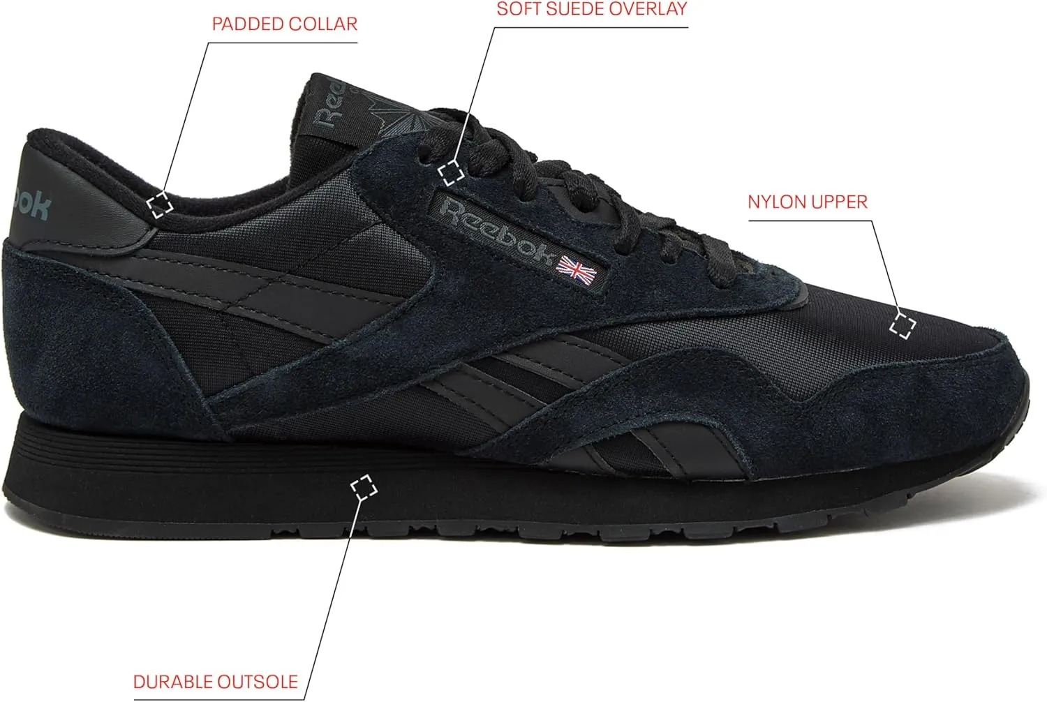 Reebok Mens Classic Cushioned Footbed Faux Leather Running & Training Shoes
