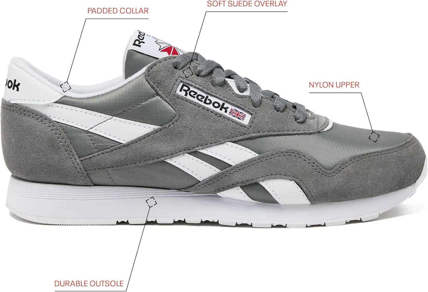 Reebok Mens Classic Cushioned Footbed Faux Leather Running & Training Shoes