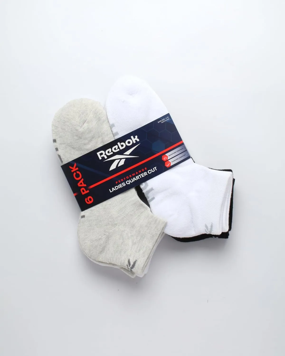 Reebok Womens Socks - 6 Pack Quarter Cut Moisture Wicking Stretch Performance Cushioned Socks for Women (Sizes: 4-10)