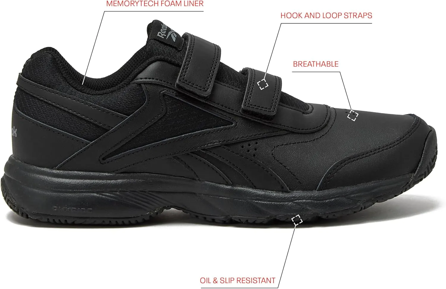 Reebok Work N Cushion Black Non Slip Work Men Shoes, Hook and Loop Mens Walking Shoes