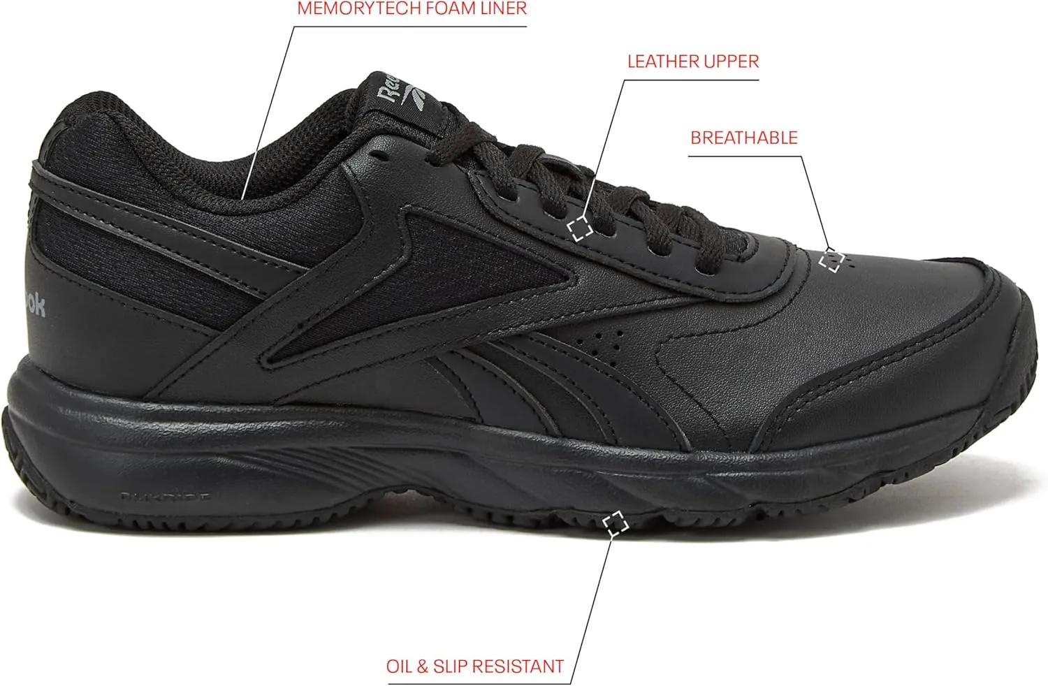 Reebok Work N Cushion Non Slip Work Shoes for Men, Black or White Safety Sneakers