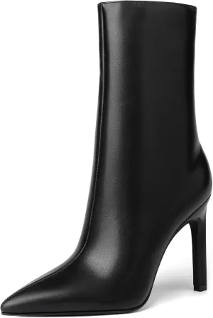 Reitoye Womens Pointed Toe Wide Calf Ankle Booties Stiletto Heel Mid Calf Short Boots