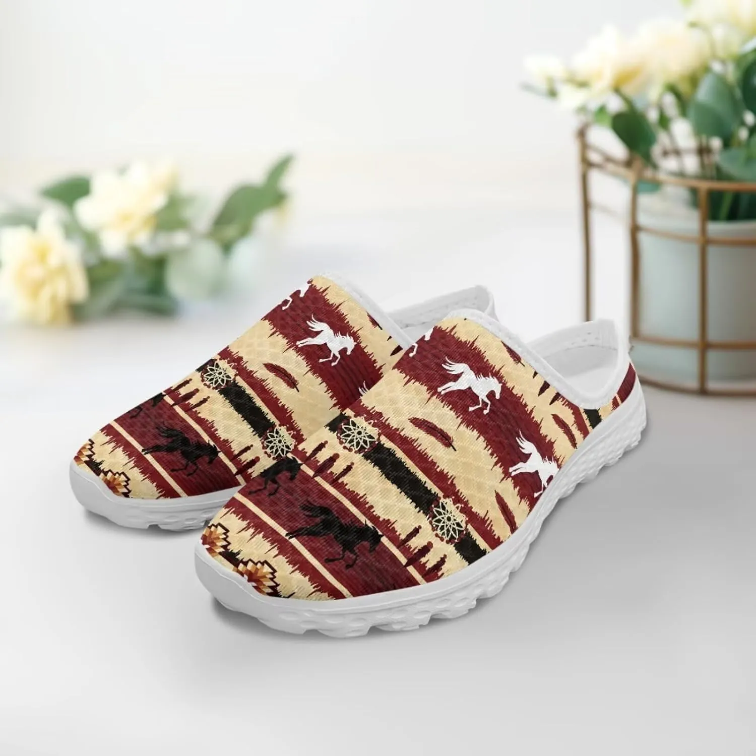 Retro Aztec Tribal Womens Walking Mules Sneakers Stylish Memory Foam Barefoot Slip On Teacher Nursing Loafers
