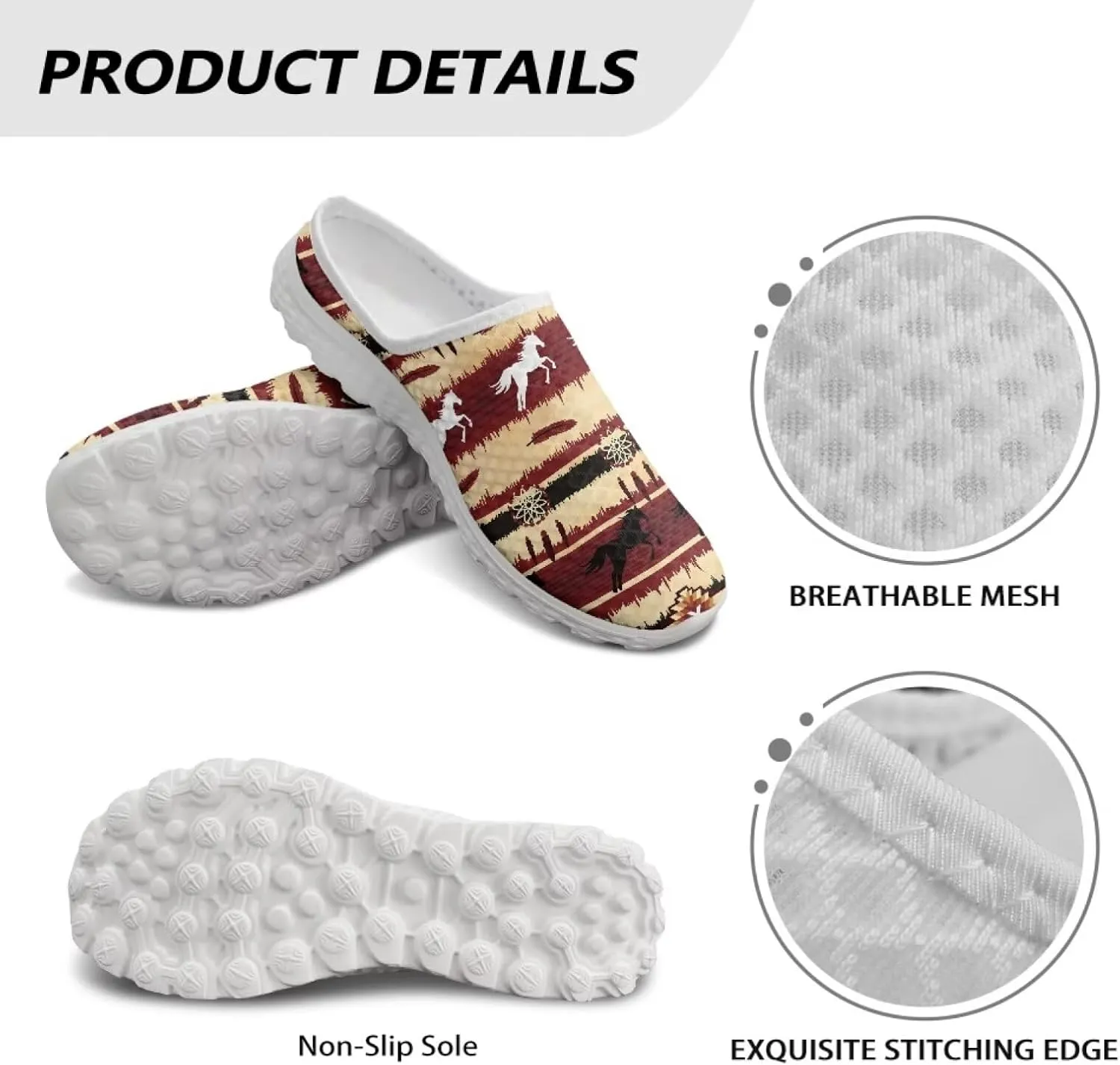 Retro Aztec Tribal Womens Walking Mules Sneakers Stylish Memory Foam Barefoot Slip On Teacher Nursing Loafers