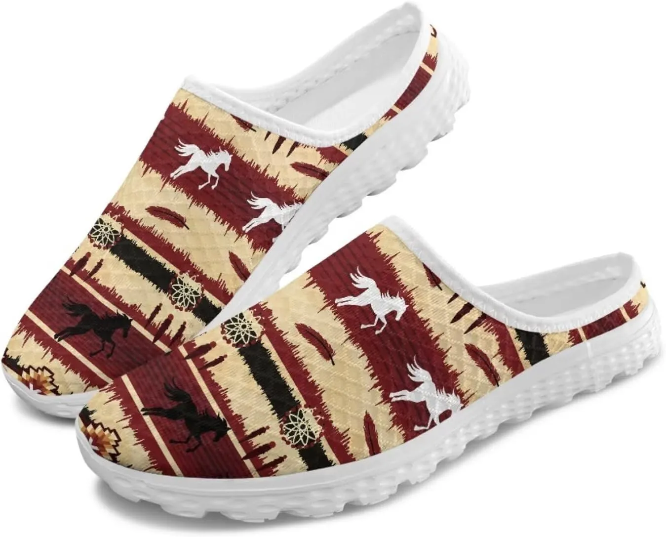 Retro Aztec Tribal Womens Walking Mules Sneakers Stylish Memory Foam Barefoot Slip On Teacher Nursing Loafers