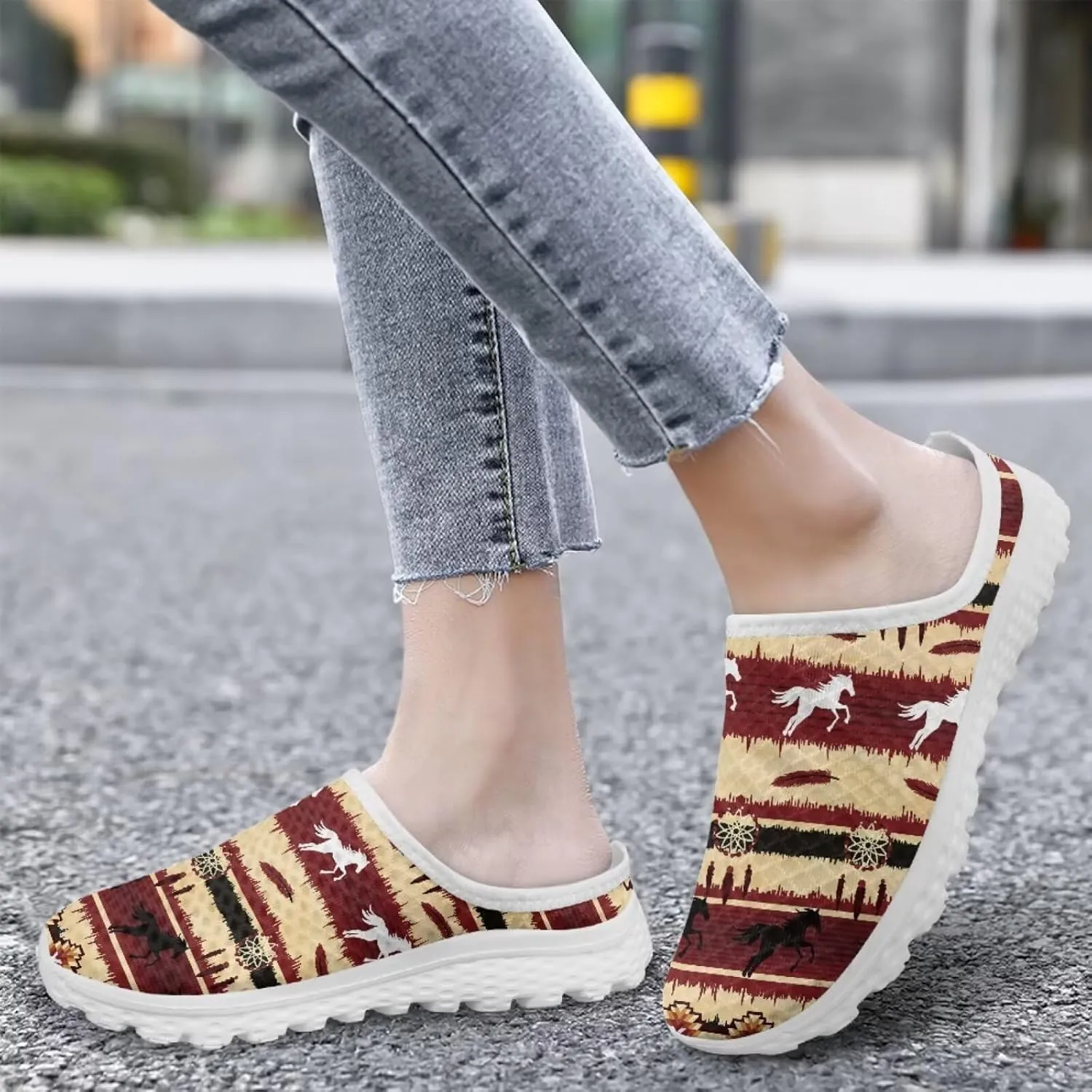 Retro Aztec Tribal Womens Walking Mules Sneakers Stylish Memory Foam Barefoot Slip On Teacher Nursing Loafers