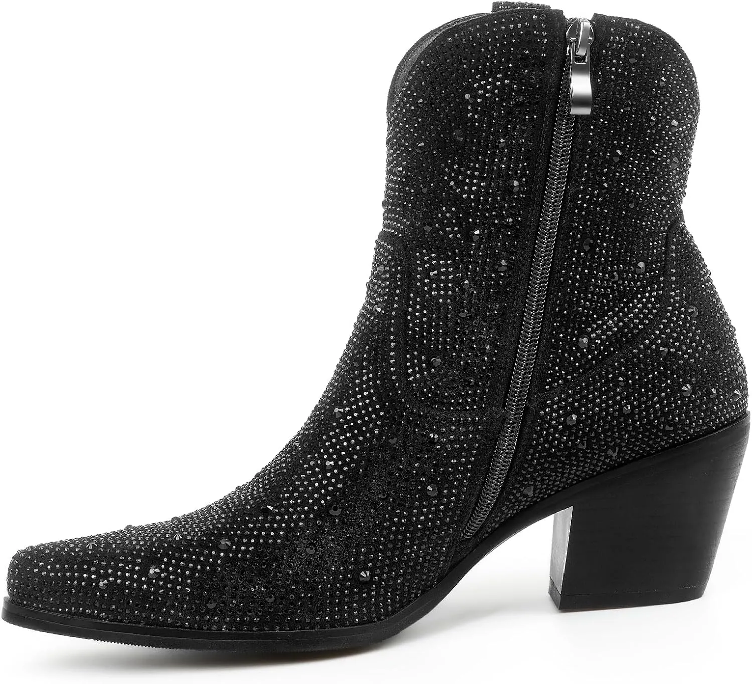 Rhinestone Boots for Women Sparkly Cowgirl Boots Pointed Toe Chunky Heels Rhinestone Cowboy Boots