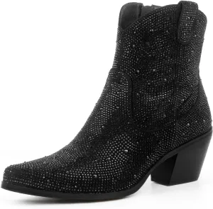 Rhinestone Boots for Women Sparkly Cowgirl Boots Pointed Toe Chunky Heels Rhinestone Cowboy Boots