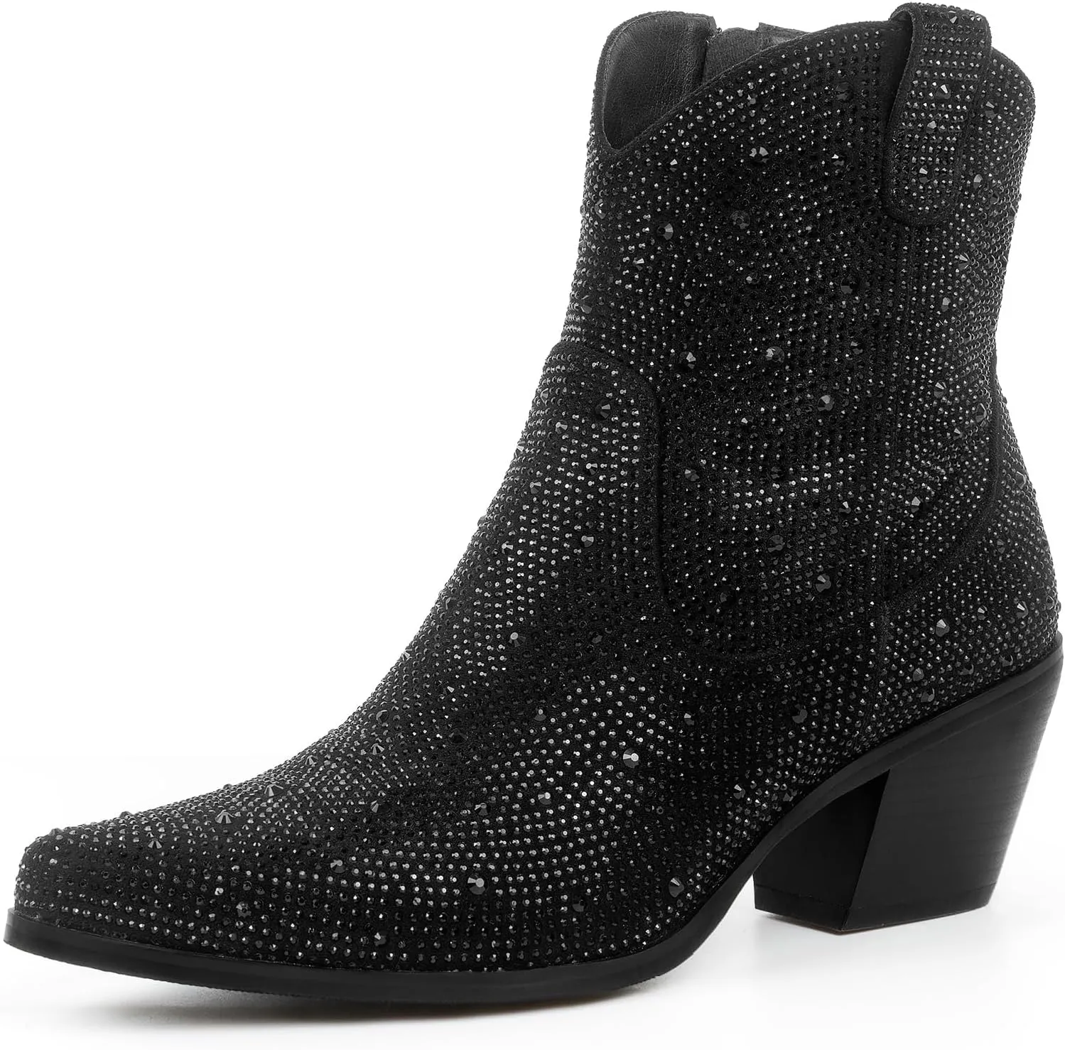 Rhinestone Boots for Women Sparkly Cowgirl Boots Pointed Toe Chunky Heels Rhinestone Cowboy Boots