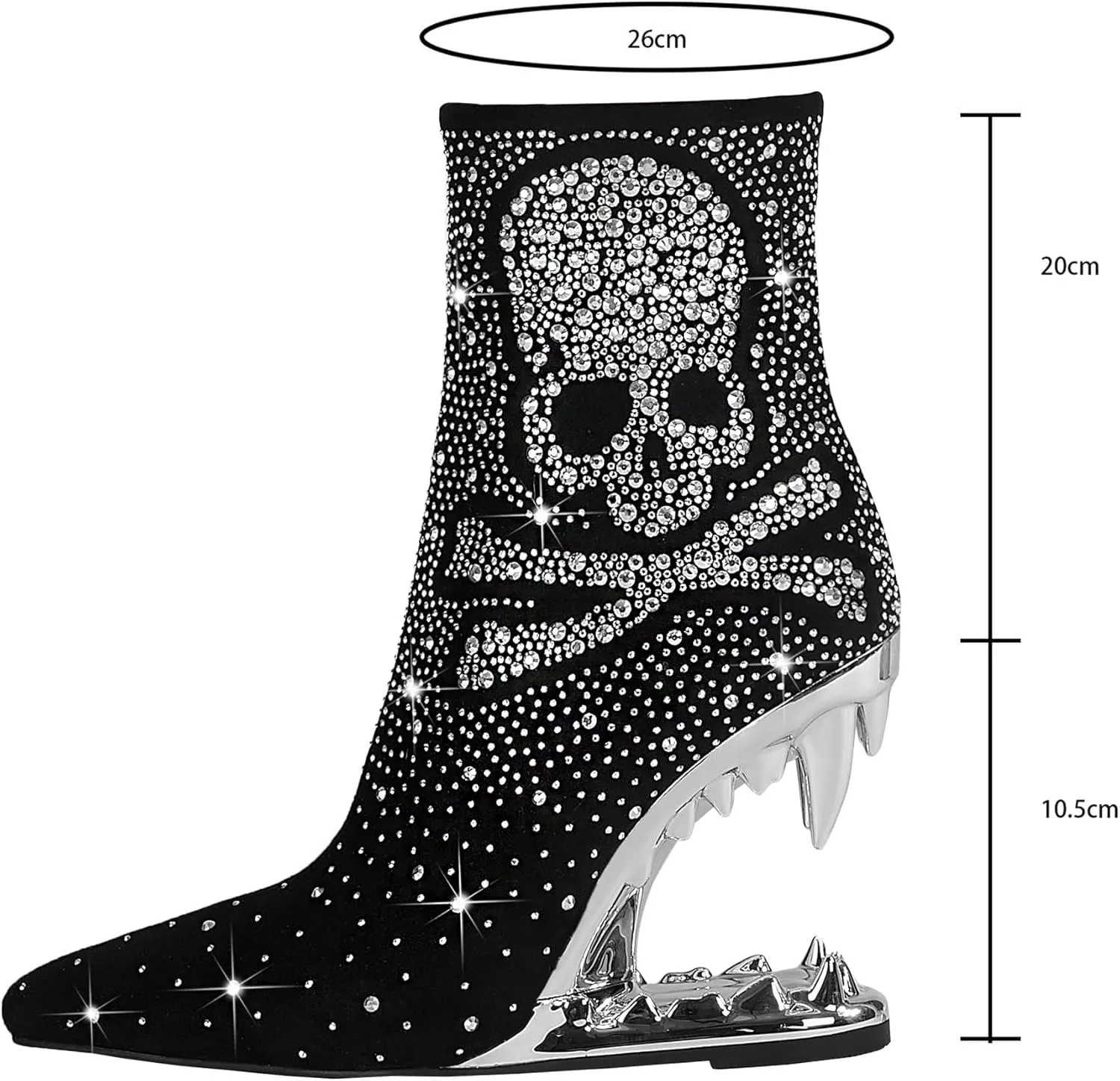 Rhinestone Sparkling Ankle Boots for Women Flame Shark Teeth Heel Booties Tiger Tooth High Heeled Glitter Boots