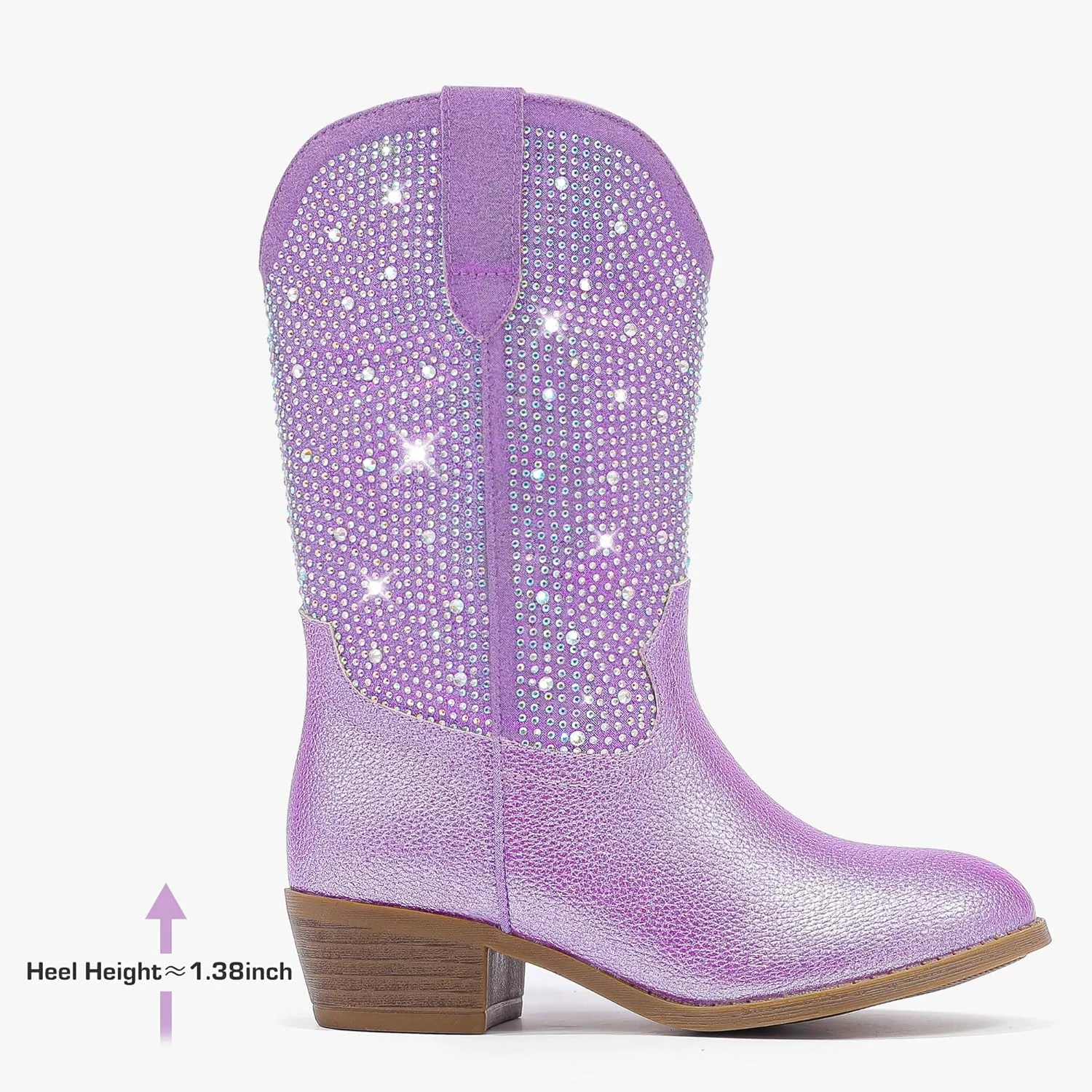 Rhinestone Sparkly Girls Cowgirl Cowboy Boots Little Kids Dress Boot Pointed Toes Low Heel Mid Calf Zipper Party Birthday Toddler to Big Kid