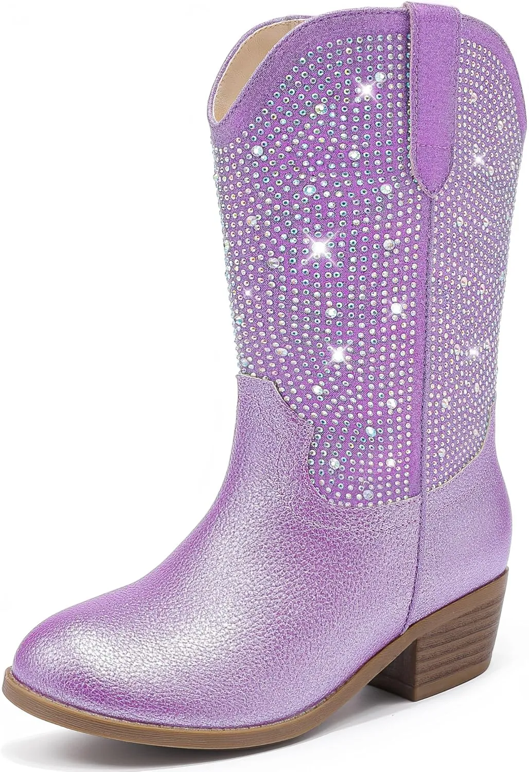 Rhinestone Sparkly Girls Cowgirl Cowboy Boots Little Kids Dress Boot Pointed Toes Low Heel Mid Calf Zipper Party Birthday Toddler to Big Kid