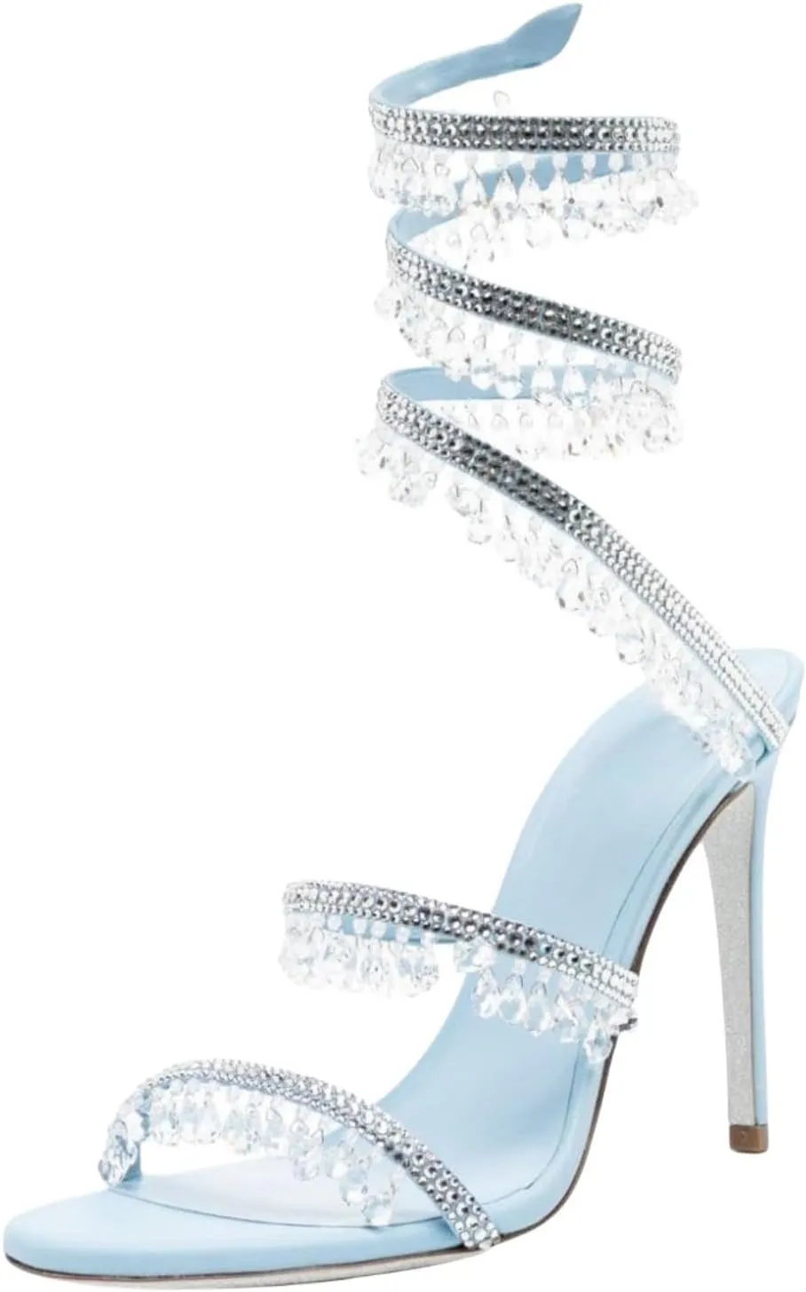Rhinestone Wrap Around Strappy Stiletto High Heels for Women, Open Round Toe Lace Up Heeled Sandals for Wedding Prom Party Dress
