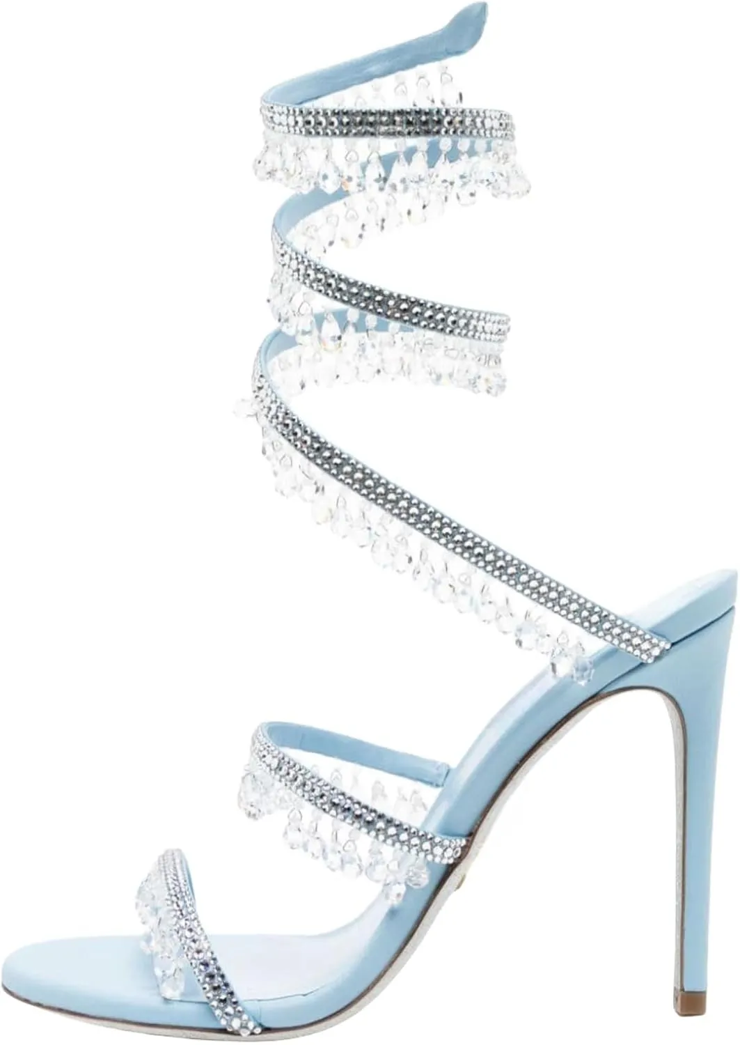 Rhinestone Wrap Around Strappy Stiletto High Heels for Women, Open Round Toe Lace Up Heeled Sandals for Wedding Prom Party Dress