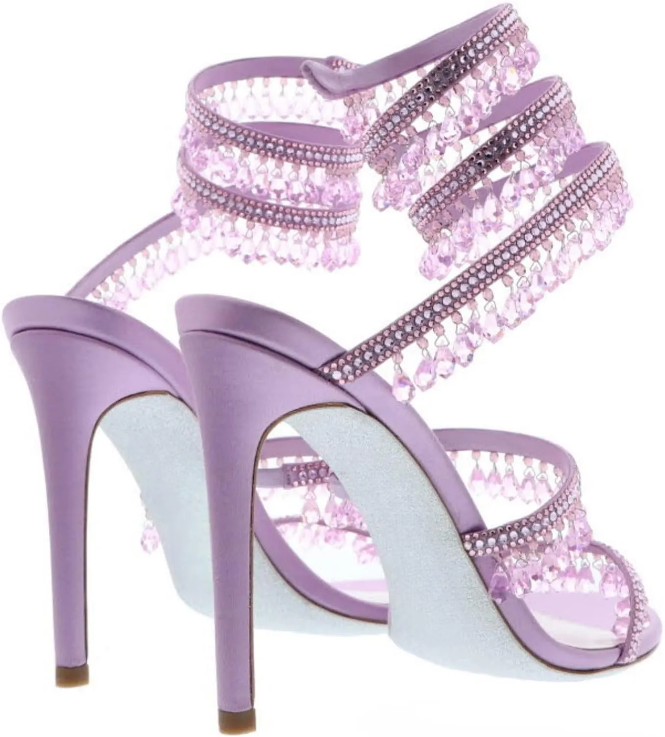 Rhinestone Wrap Around Strappy Stiletto High Heels for Women, Open Round Toe Lace Up Heeled Sandals for Wedding Prom Party Dress