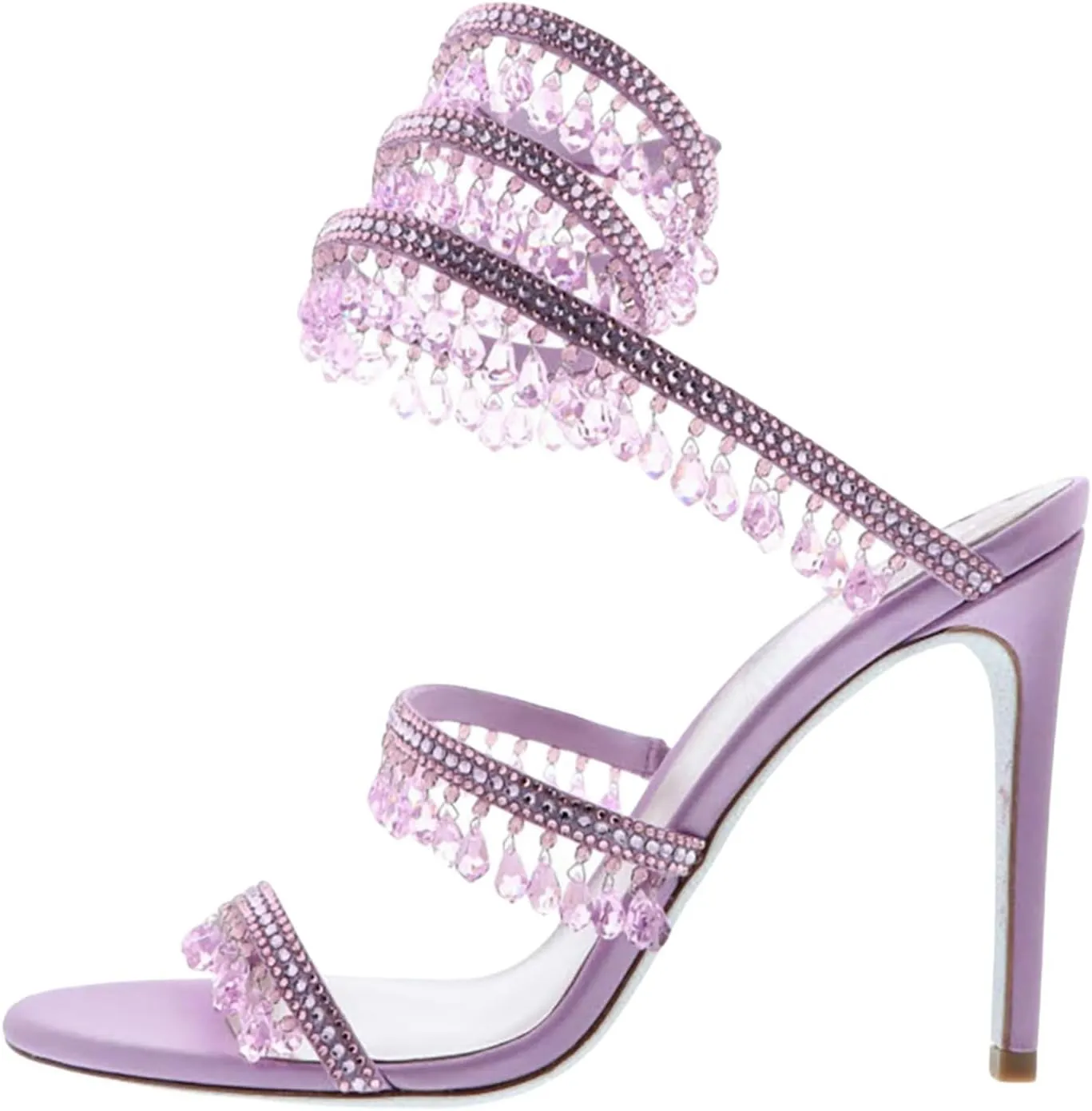 Rhinestone Wrap Around Strappy Stiletto High Heels for Women, Open Round Toe Lace Up Heeled Sandals for Wedding Prom Party Dress